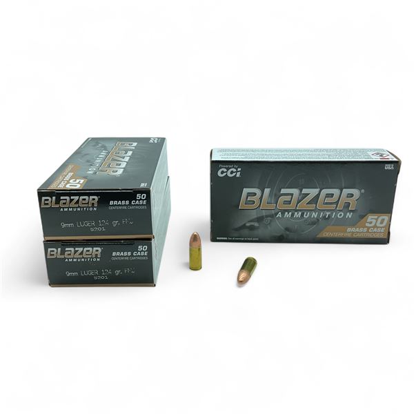Blazer 9mm Luger, 124 Grain FMJ Ammunition, 150 Rounds