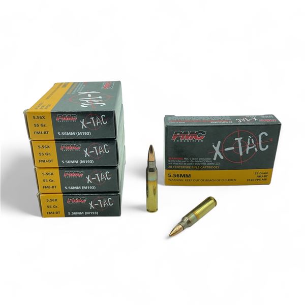 PMC X-Tac 5.56mm, 55 Grain FMJ-BT Ammunition, 100 Rounds
