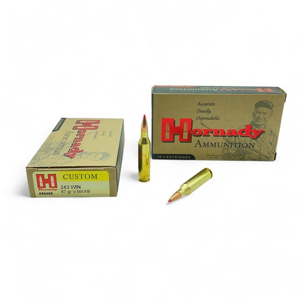 Hornady Custom 243 Win, 87 Grain V-Max Ammunition, 40 Rounds