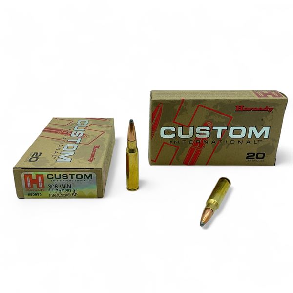 Hornady Custom International 308 Win, 180 Grain Interlock SP Ammunition, 40 Rounds