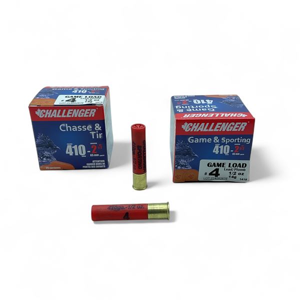 Challenger Game and Sporting 410 Gauge Bore, 2 1/2" Lead #4 Ammunition, 50 Rounds