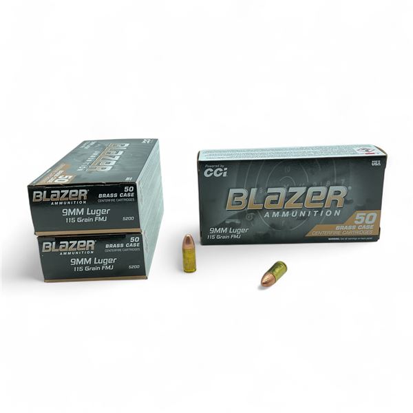 CCI Blazer 9mm Luger, 115 Grain FMJ Ammunition, 150 Rounds