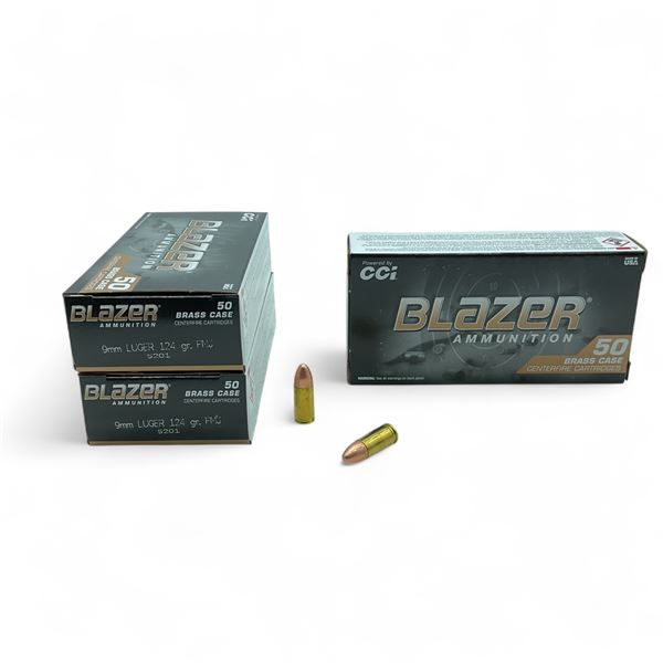 CCI Blazer 9mm Luger, 124 Grain FMJ Ammunition, 150 Rounds