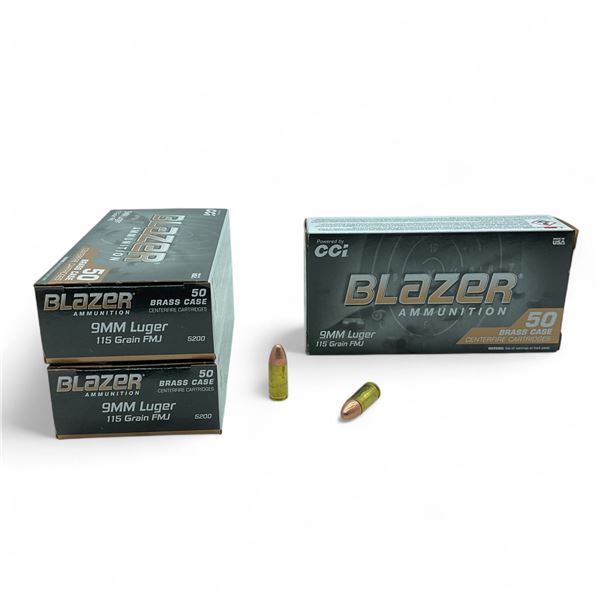 CCI Blazer 9mm Luger, 115 Grain FMJ Ammunition, 150 Rounds