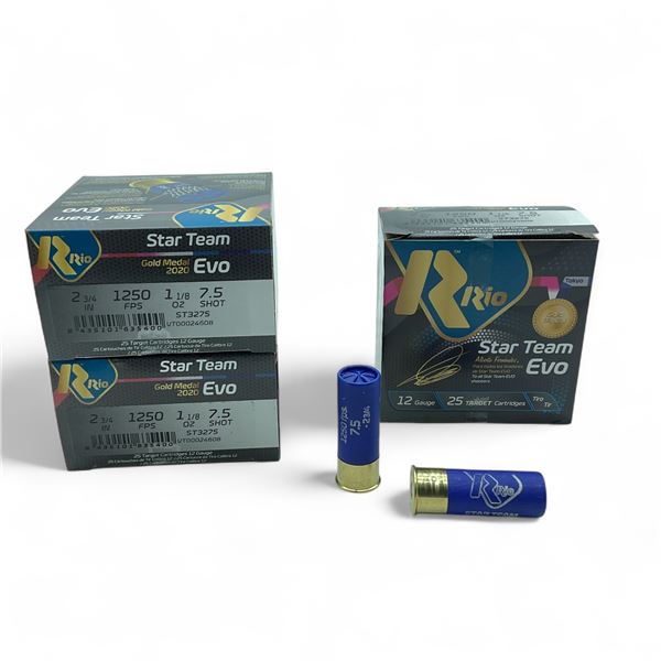 Rio Star Team Evo Training 12 Gauge 2 3/4" #7.5 Ammunition, 75 Rounds