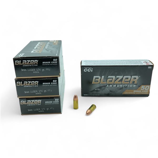 CCI Blazer 9mm Luger, 124 Grain FMJ Ammunition, 200 Rounds