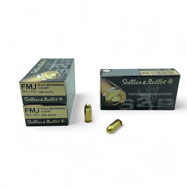Sellier & Bellot 9mm Browning Court, 92 Grain FMJ Ammunition, 150 Rounds