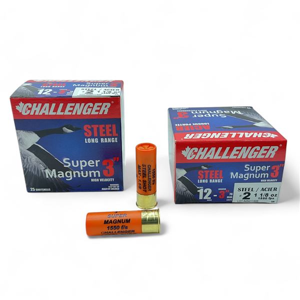 Challenger Super Magnum 12 Gauge, 3", #2 Shot Long Range Steel Ammunition, 50 Rounds
