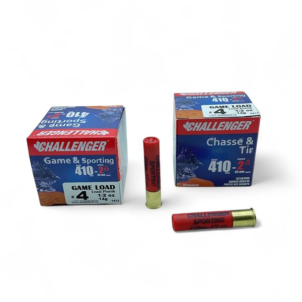Challenger Game and Sporting 410 Gauge Bore, 2 1/2" Lead #4 Ammunition, 50 Rounds