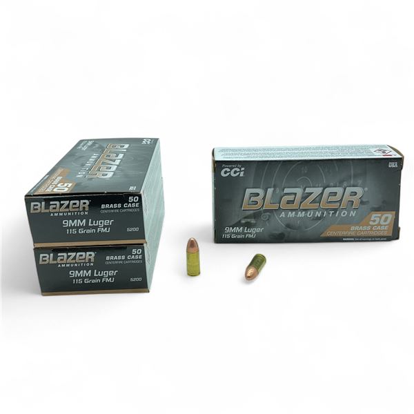 CCI Blazer 9mm Luger, 115 Grain FMJ Ammunition, 150 Rounds