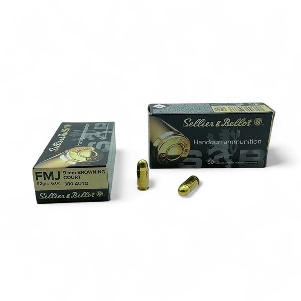 Sellier & Bellot 9mm Browning Court, 92 Grain FMJ Ammunition, 100 Rounds