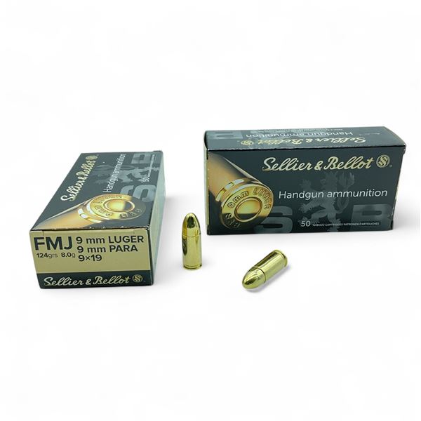 Sellier & Bellot 9mm Luger Para, 124 Grain Ammunition, 100 Rounds