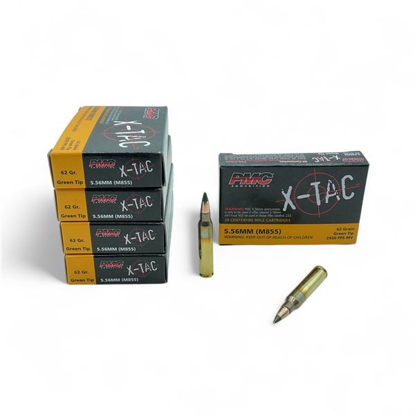 PMC X-TAC 5.56 mm 62 Grain Green Tip Ammunition, 100 Rounds