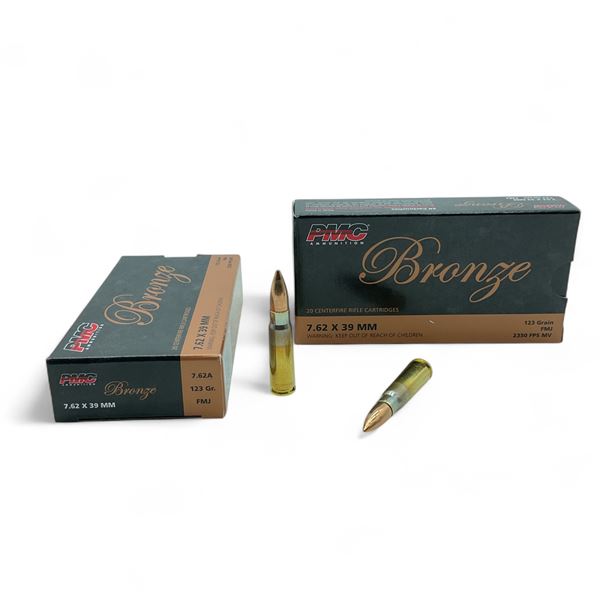 PMC Bronze 7.62 X 39 mmm 123 Grain FMJ Ammunition, 40 Rounds