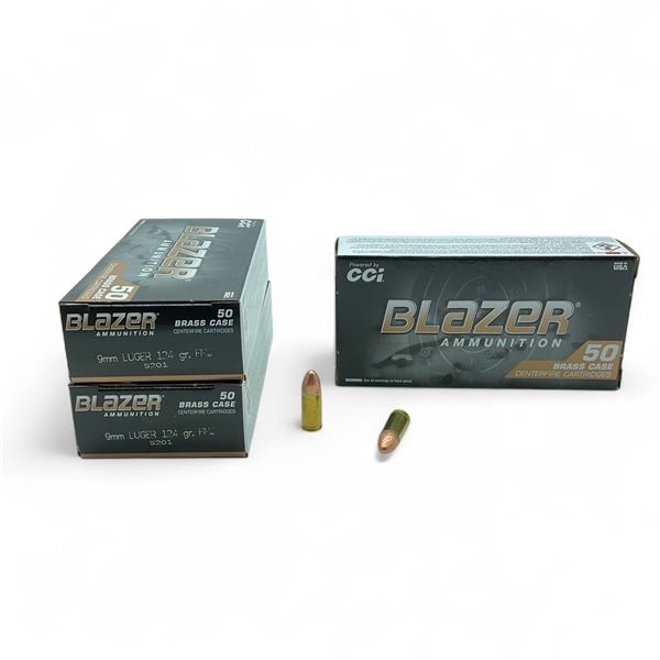 CCI Blazer 9mm Luger, 124 Grain FMJ Ammunition, 150 Rounds