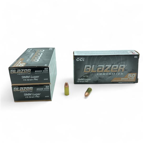 CCI Blazer 9mm Luger, 115 Grain FMJ Ammunition, 150 Rounds