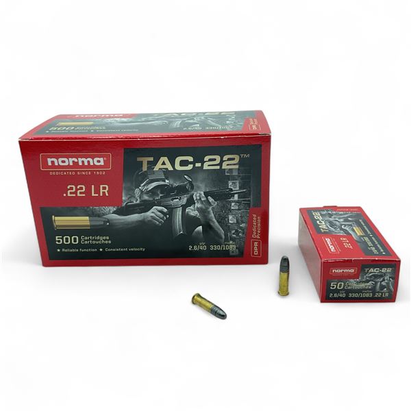Norma Dedicated Precision TAC-22 22 LR 40 Grain LRN Ammunition, 500 Rounds