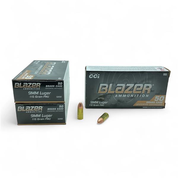 CCI Blazer 9mm Luger, 115 Grain FMJ Ammunition, 150 Rounds