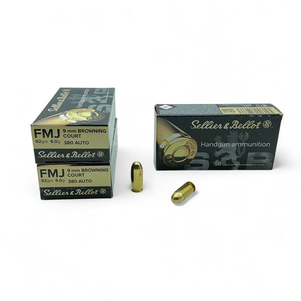 Sellier & Bellot 9mm Browning Court, 92 Grain FMJ Ammunition, 150 Rounds