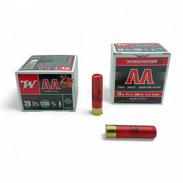 Winchester AA 28  Gauge 2 3/4", #8 Shot Ammunition, 50 Rounds