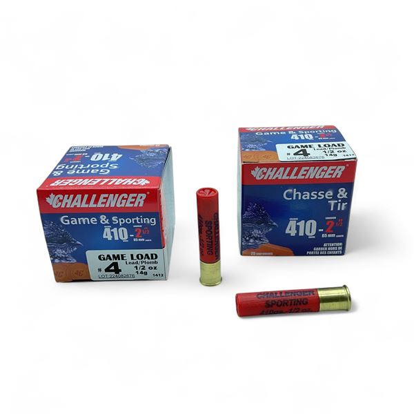 Challenger Game and Sporting 410 Gauge Bore, 2 1/2" Lead #4 Ammunition, 50 Rounds