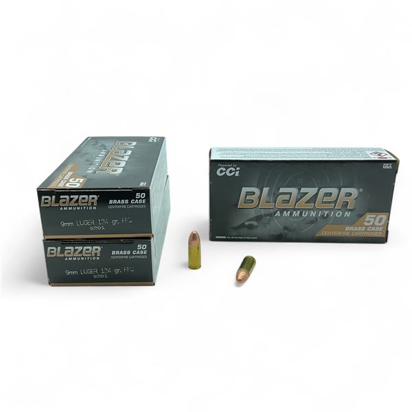 CCI Blazer 9mm Luger, 124 Grain FMJ Ammunition, 150 Rounds
