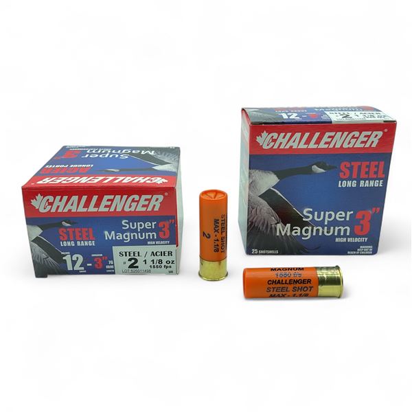 Challenger Super Magnum 12 Gauge, 3", #2 Shot Long Range Steel Ammunition, 50 Rounds