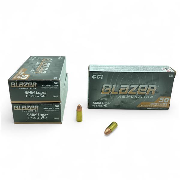 CCI Blazer 9mm Luger, 115 Grain FMJ Ammunition, 150 Rounds