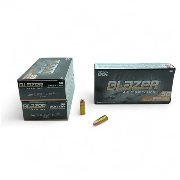 CCI Blazer 9mm Luger, 124 Grain FMJ Ammunition, 150 Rounds