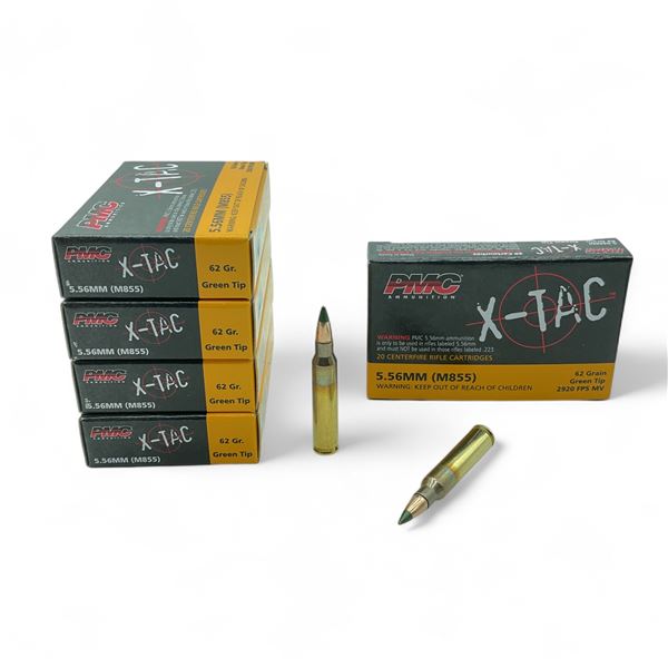 PMC X-TAC 5.56 mm 62 Grain Green Tip Ammunition, 100 Rounds