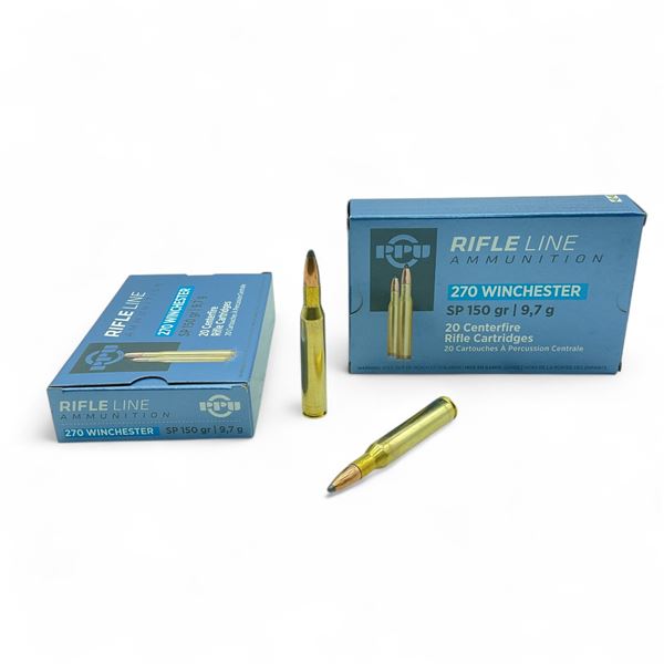 PPU 270 Winchester, 150 Grain SP Ammunition, 40 Rounds