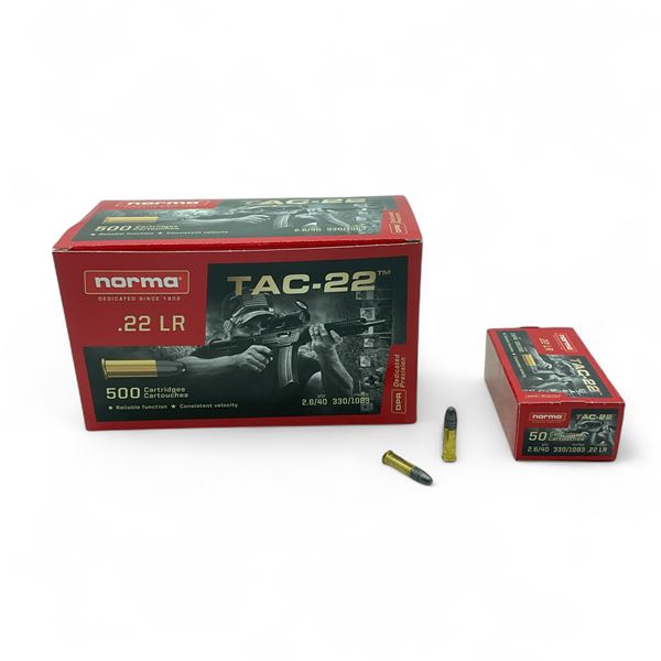Norma Dedicated Precision TAC-22 22 LR 40 Grain LRN Ammunition, 500 Rounds