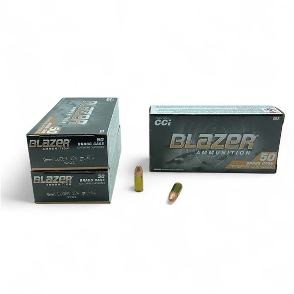 CCI Blazer 9mm Luger, 124 Grain FMJ Ammunition, 150 Rounds