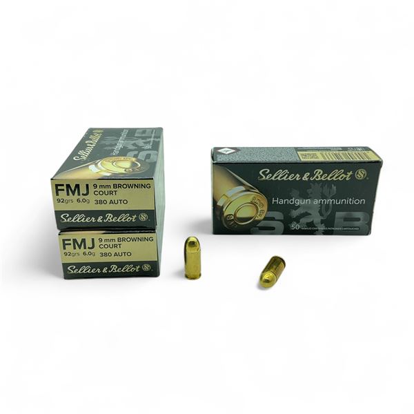 Sellier & Bellot 9mm Browning Court, 92 Grain FMJ Ammunition, 150 Rounds