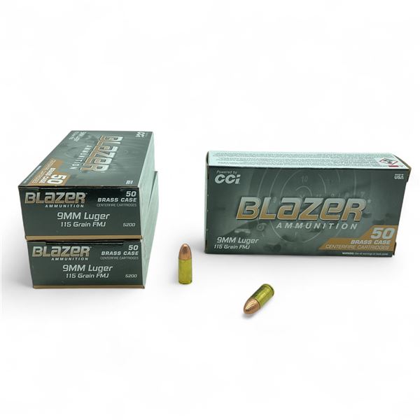 CCI Blazer 9mm Luger, 115 Grain FMJ Ammunition, 150 Rounds