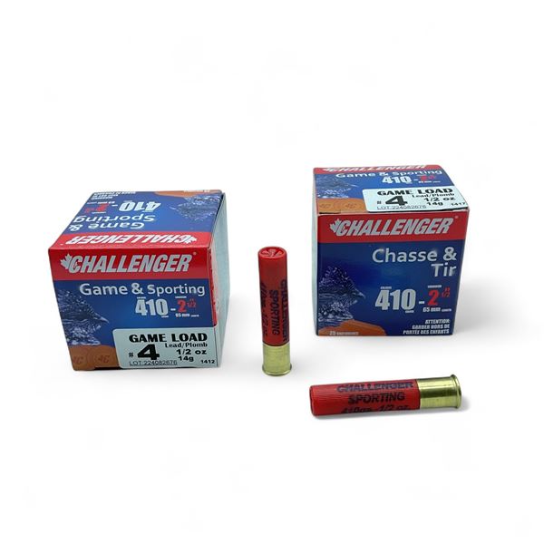 Challenger Game and Sporting 410 Gauge Bore, 2 1/2" Lead #4 Ammunition, 50 Rounds