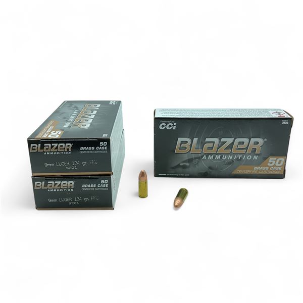 CCI Blazer 9mm Luger, 124 Grain FMJ Ammunition, 150 Rounds
