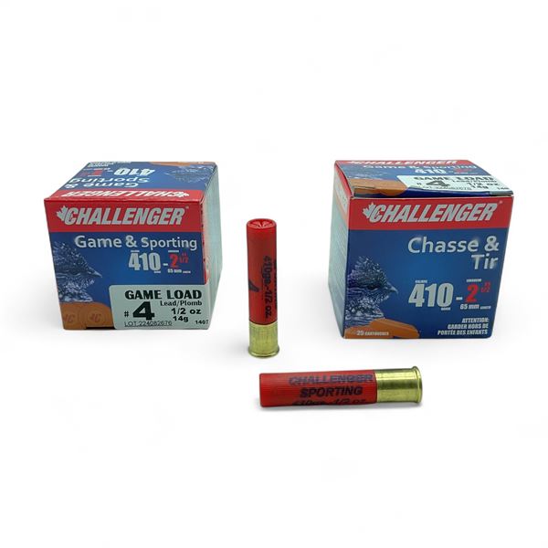 Challenger Game and Sporting .410 Ga, 2-1/2", 1/2 oz, #4 Shot Ammunition, 50 Rounds