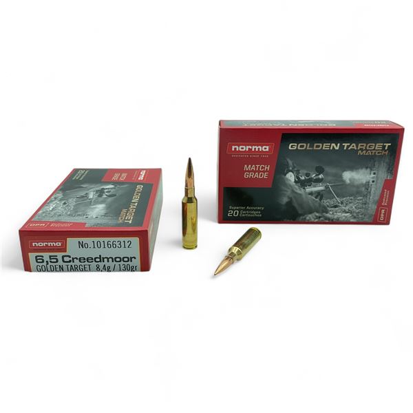 Norma Golden Target Match Grade 6.5 Creedmoor, 130 Grain Ammunition, 40 Rounds