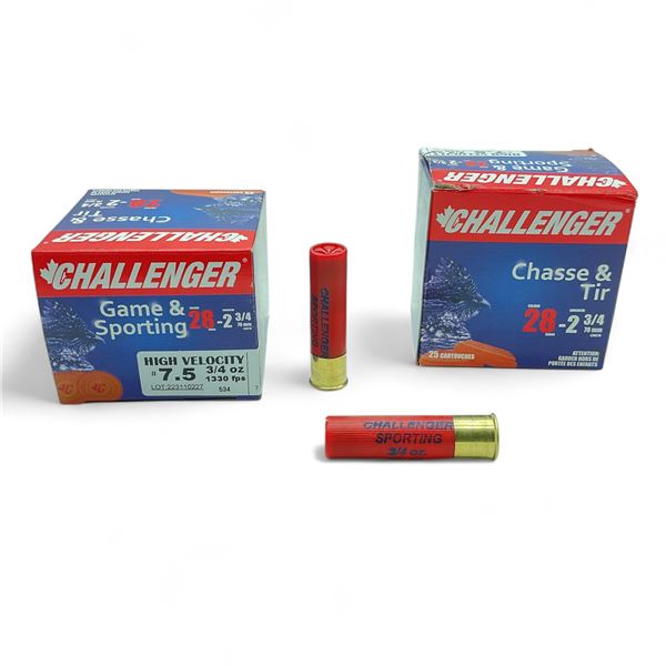 Challenger Game and Sporting 28 Ga, 2-3/4", 3/4 oz, #7.5 Shot Ammunition, 50 Rounds