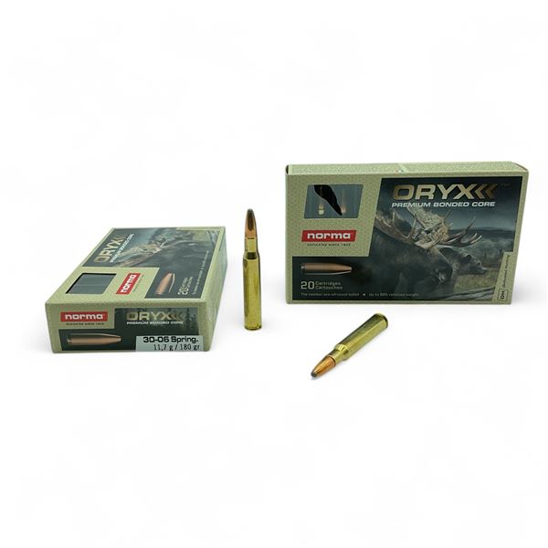 Norma Oryx Premium Bonded Core 30-06 Spring, 180 Grain Ammunition, 40 Rounds