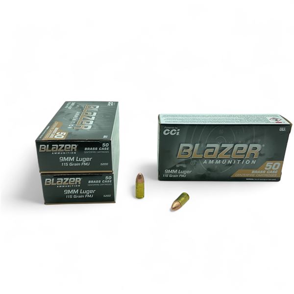 CCI Blazer 9mm Luger, 115 Grain FMJ Ammunition, 150 Rounds