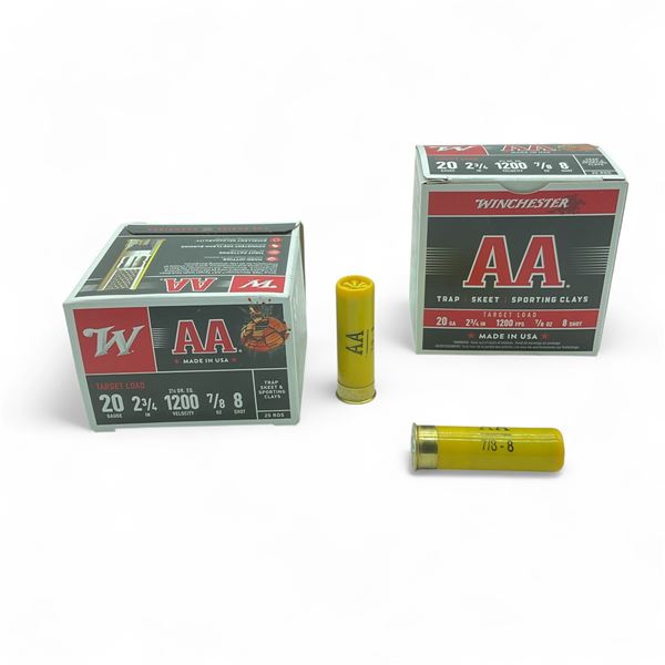 Winchester AA Target Load 20 Ga, 2-3/4", 7/8 oz, #8 Shot Ammunition, 50 Rounds
