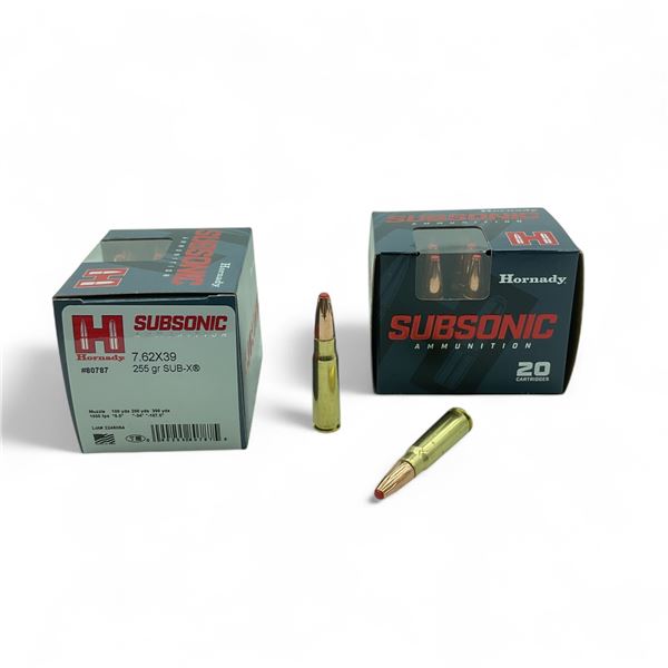 Hornady Subsonic 7.62 x 39, 255 Grain Sub-X Ammunition, 40 Rounds
