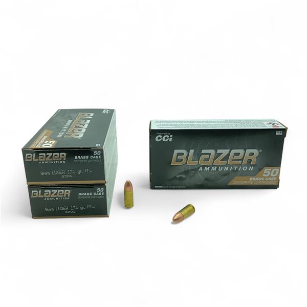 CCI Blazer 9mm Luger, 124 Grain FMJ Ammunition, 150 Rounds