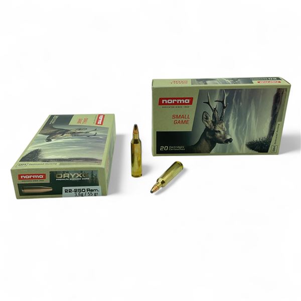 Norma Oryx Small Game 22-250 Rem, 55 Grain Ammunition, 40 Rounds