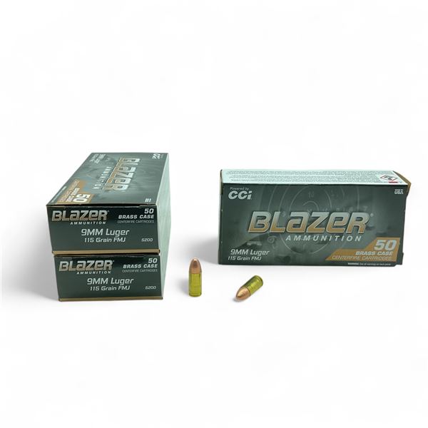 CCI Blazer 9mm Luger, 115 Grain FMJ Ammunition, 150 Rounds