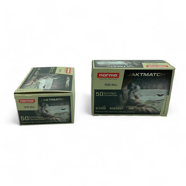 Norma Jaktmatch 308 Win, 150 Grain FMJ Ammunition, 100 Rounds