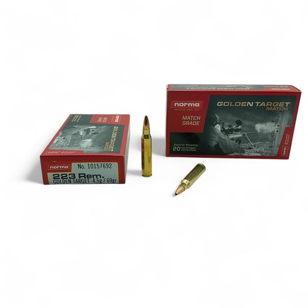 Norma Golden Target Match Grade 223 Rem, 69 Grain Ammunition, 40 Rounds