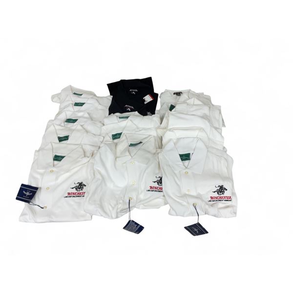 Assorted Winchester Short Sleeved Polo Shirts, White/ Black Size Medium X 10 Qty